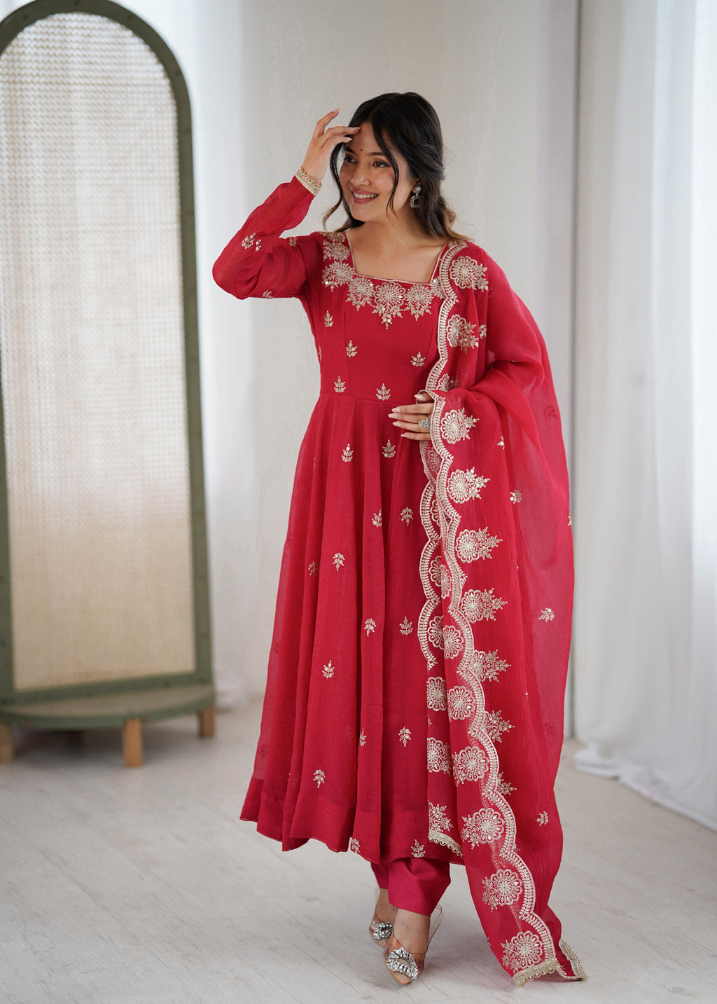 red anarkali gown
