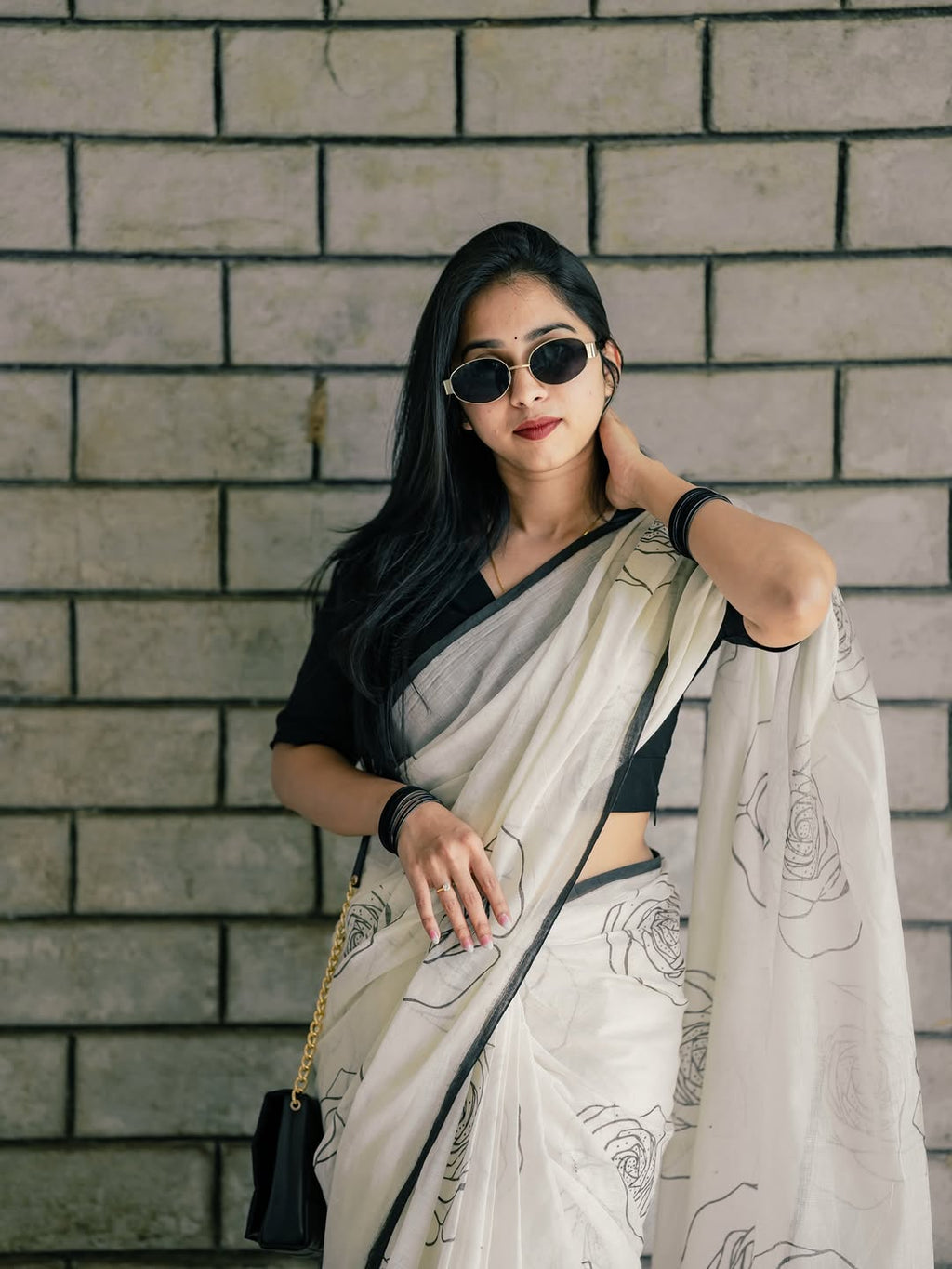 rose print saree for women  