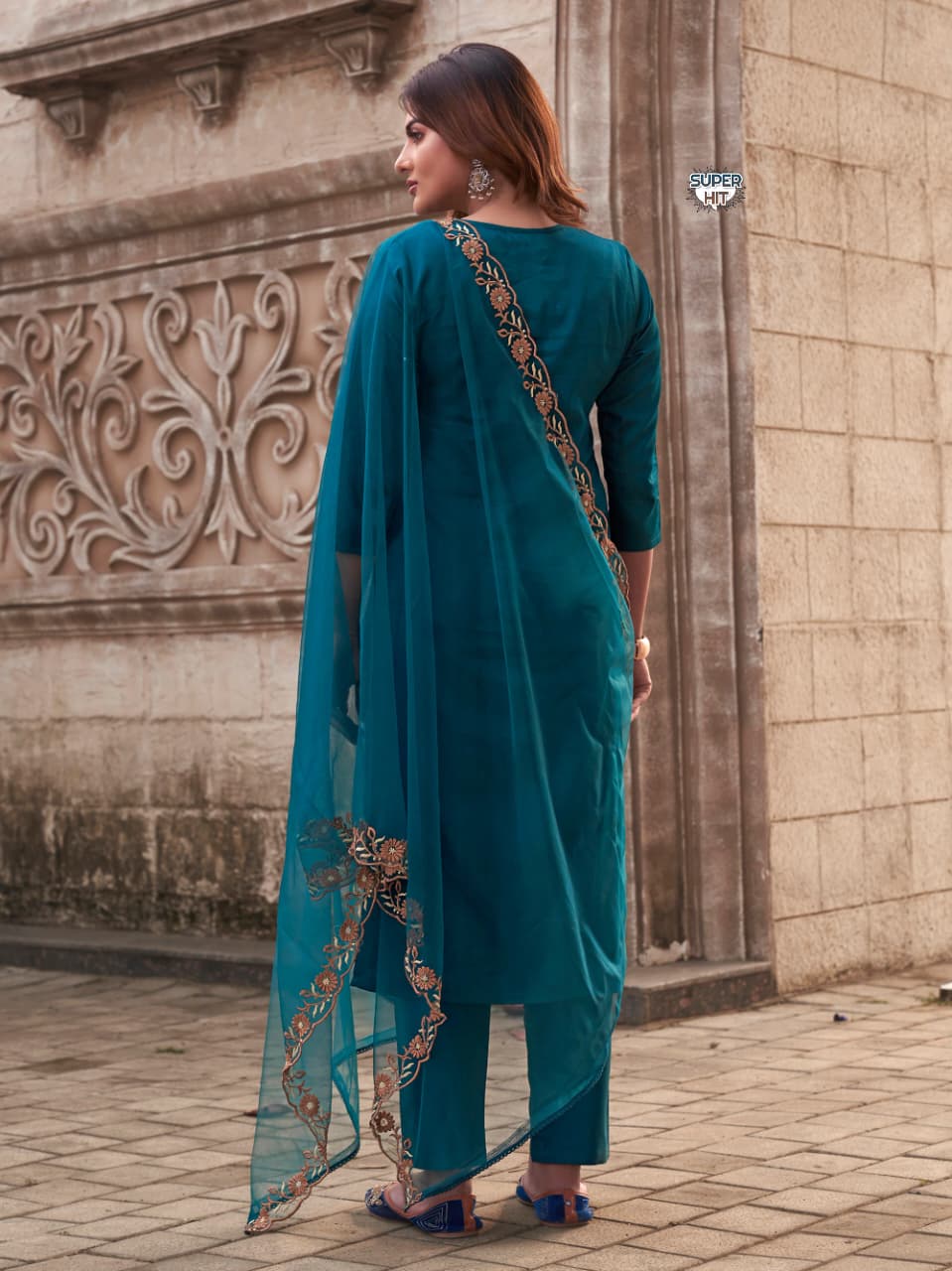teal kurti pant set  
