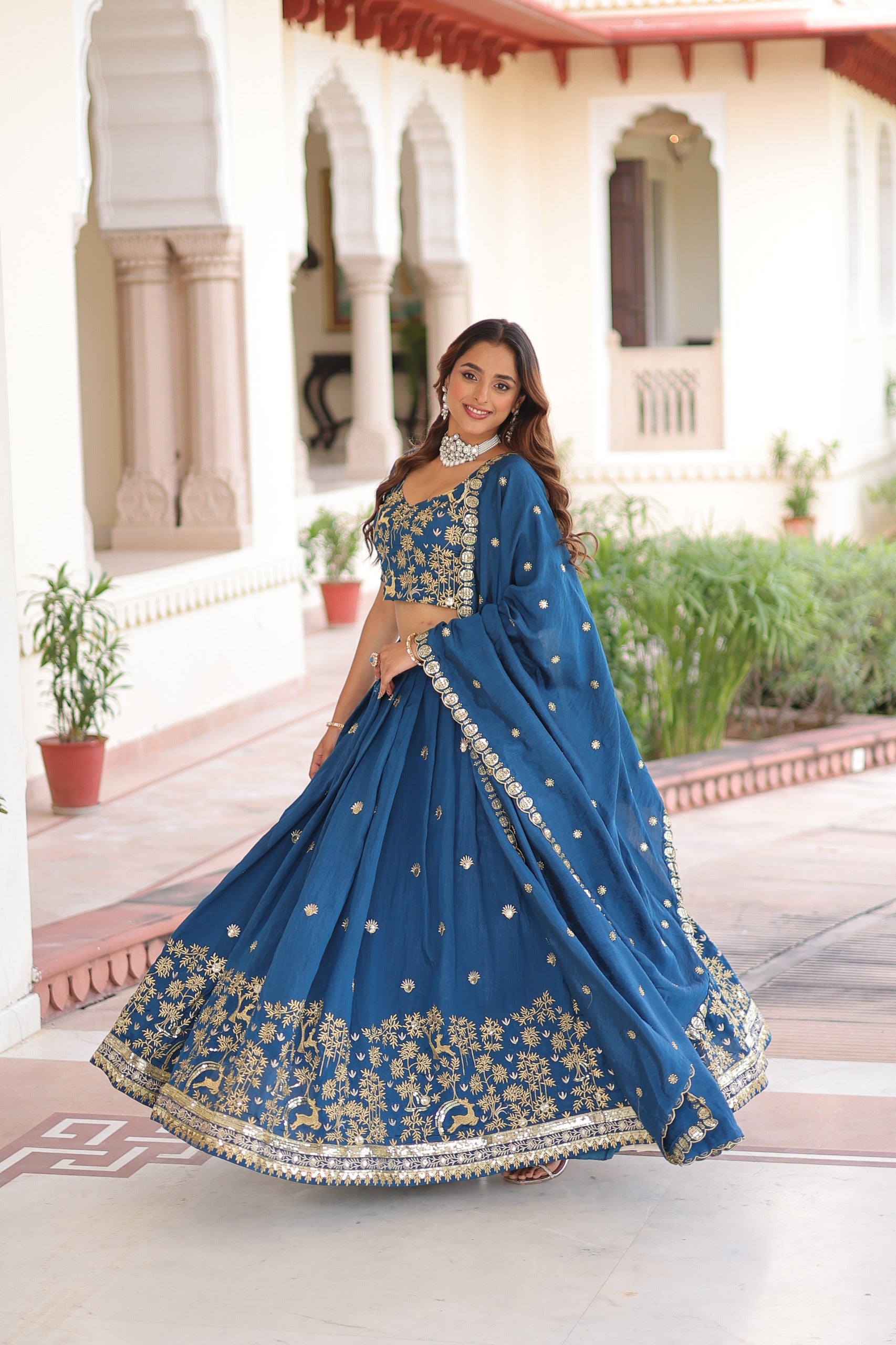 Back look of lehenga choli with elegant traditional design