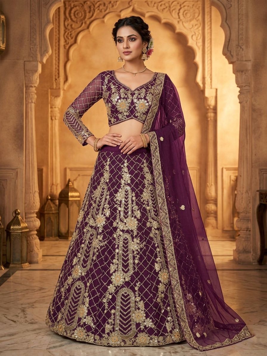 wine designer silk lehenga india