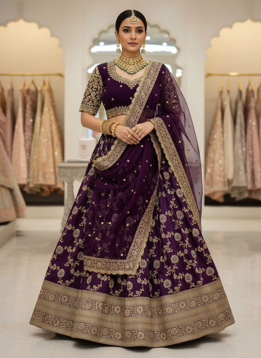 wine purple bridal lehenga choli  