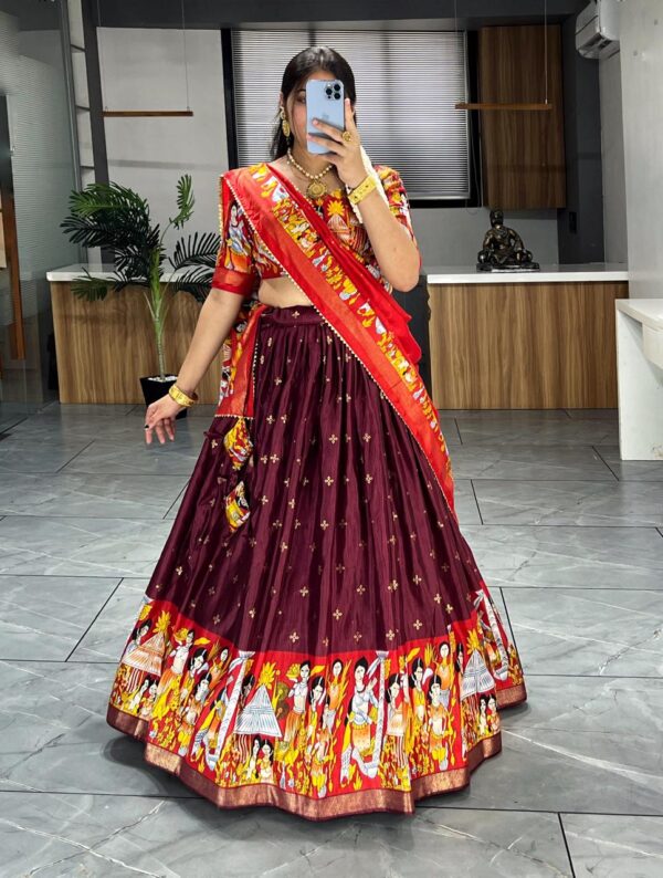 Kathak Kalamkari Lehenga Choli and Dupatta