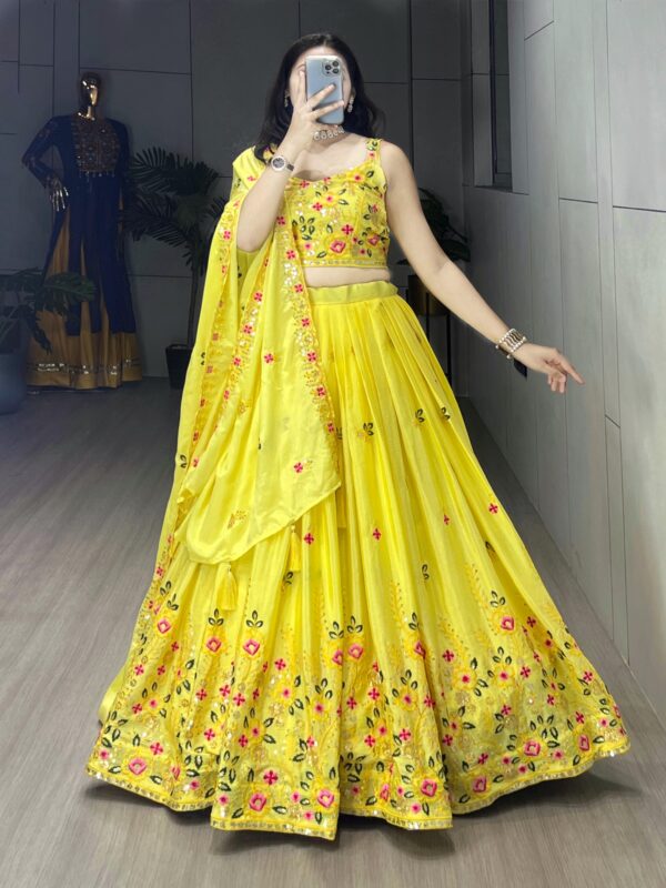 Classical Yellow Embroidery Lehenga Choli