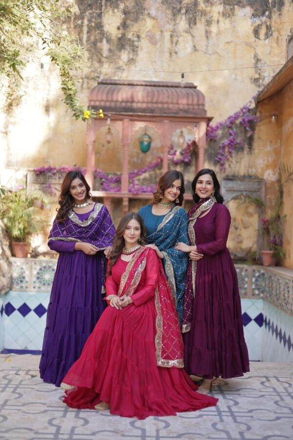 Premium Star Georgette Fully Flared Gown with Designer Embroidered Dupatta – Multicolor