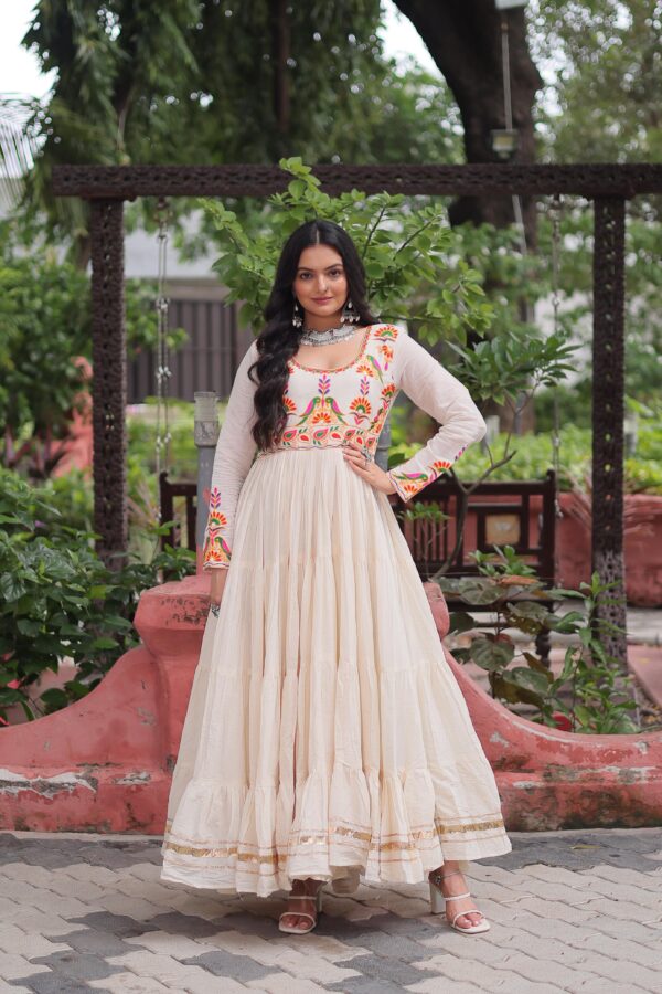 Vibrant Kora Cotton Embroidered Navratri Gown with Gota Patti & Full Flair